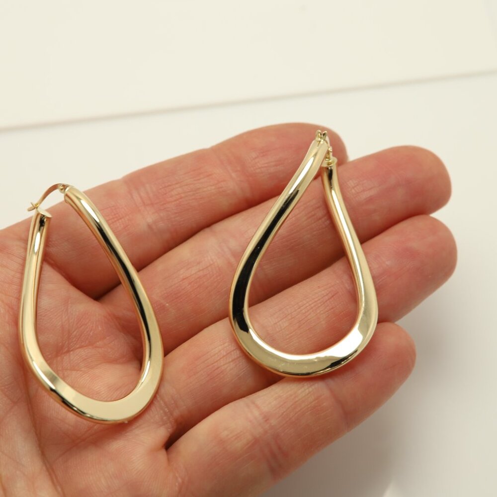 14k Swirl Hoops Earrings Italian 14k Gold Artistic twisted Shape Hoop (#10)